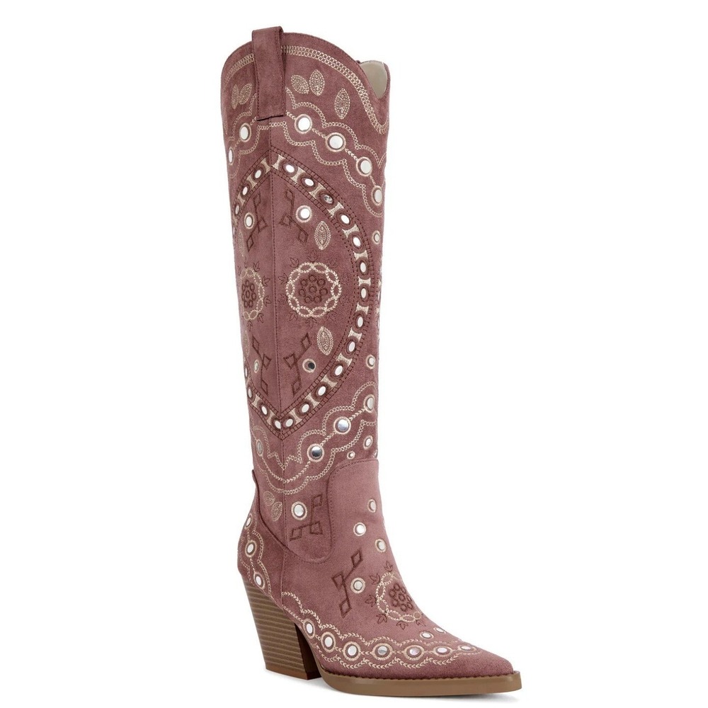 AZALEA WANG Aamina Tall Faux Suede Western Boots Mauve Pink 9 NWT - Picture 3 of 4